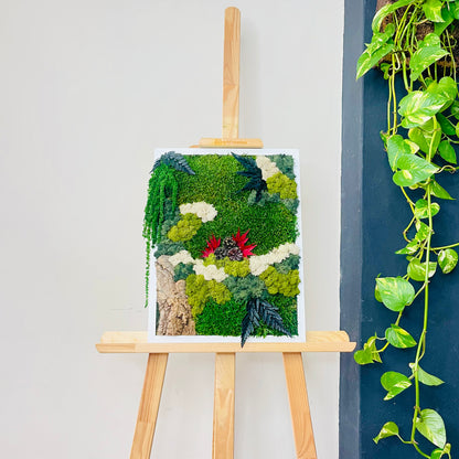 Moldura Madeira Branca 30x40cm com musgo e plantas preservadas