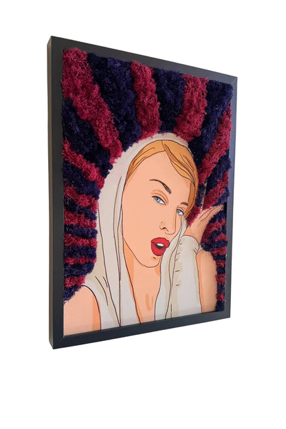 Ilustração Kyle Minogue com Musgo Preservado 40x30cm | Arte Tridimensional | Pop Art | Moss art