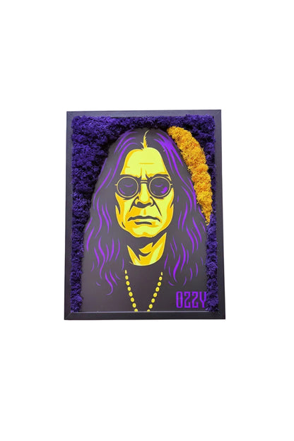 lustração Ozzy Osbourne com Musgo Preservado 40x30cm | Arte Tridimensional | Pop Art | Moss art