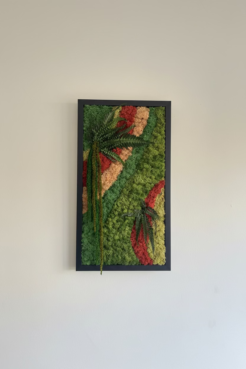 moldura preta 45 × 25 cm como musgo e plantas preservadas