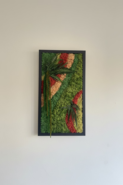 moldura preta 45 × 25 cm como musgo e plantas preservadas