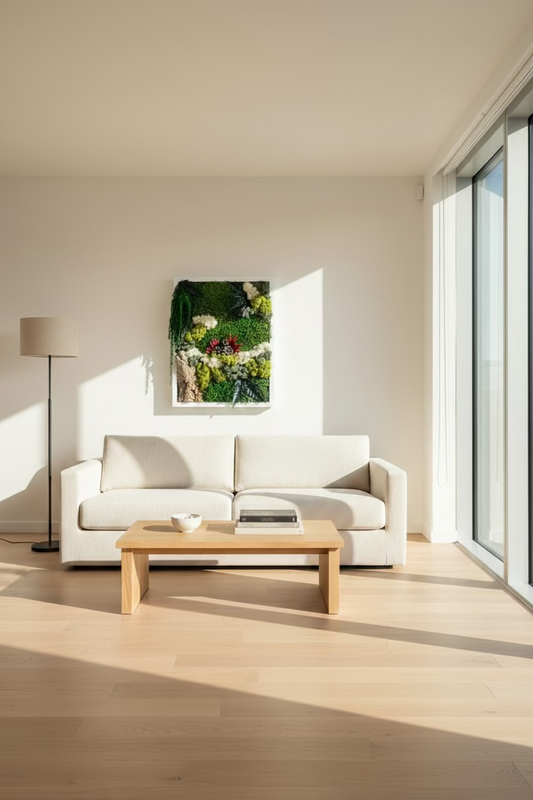 moldura com musgo e plantas preservadas