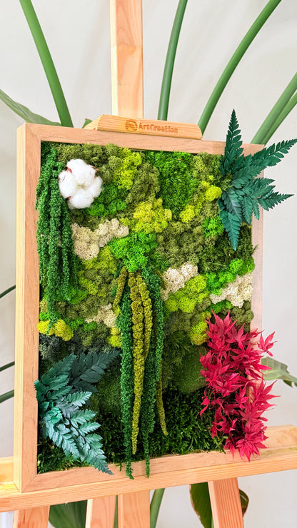 Molduras / painéis / jardins verticais e revestimentos com musgo e plantas preservadas