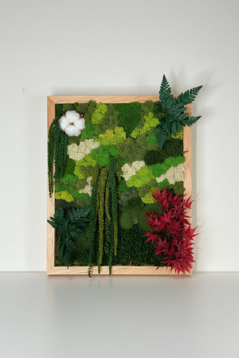 moldura musgo e plantas preservadas